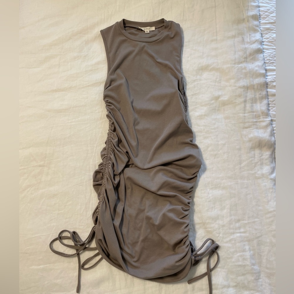 Sleeveless Ruched Side Tie Midi Dress - Gray